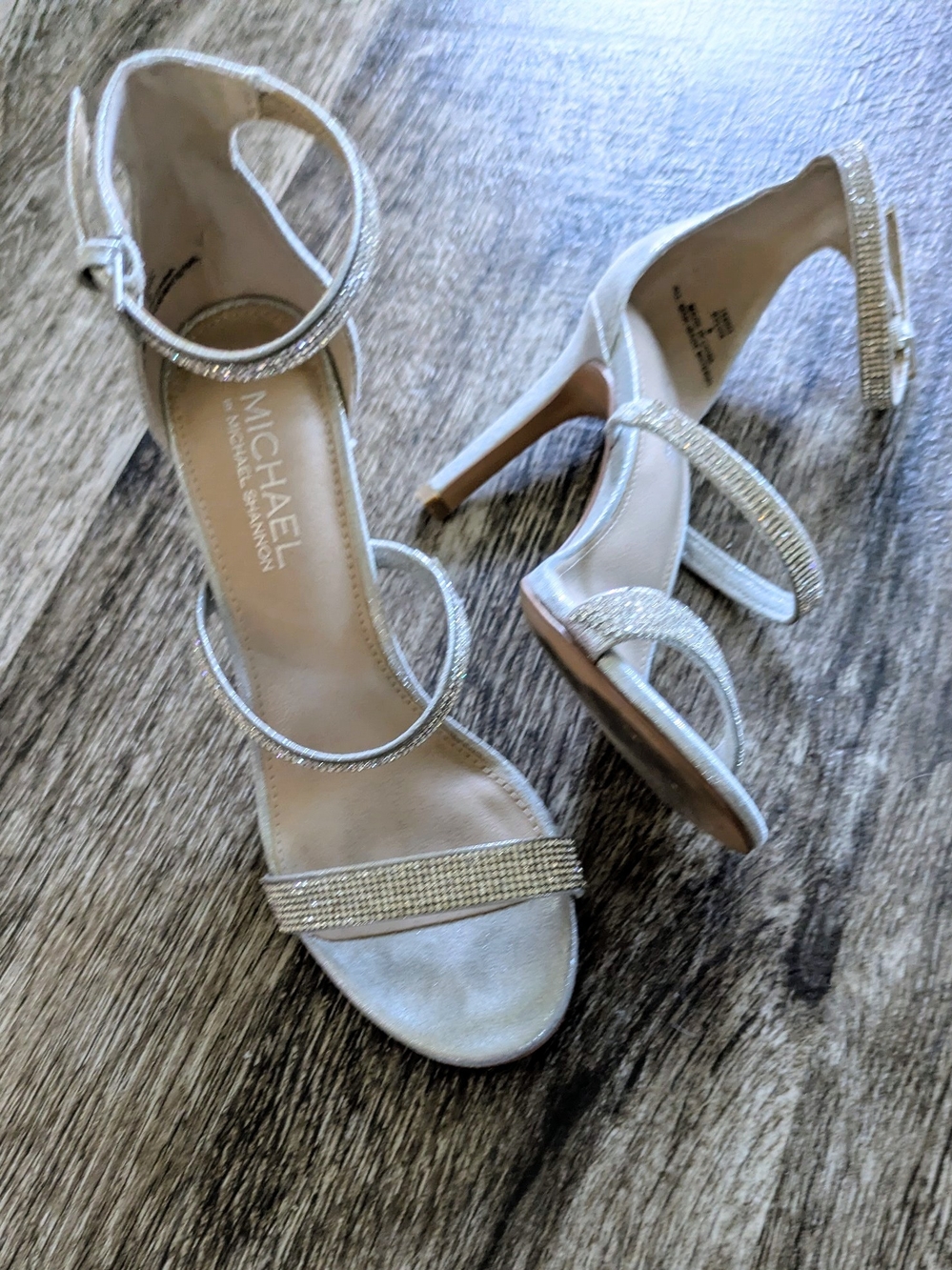 Michael Kors Heels Womens 8 Sylvia Rhinestone Dress Kitten Ankle Strappy Silver
